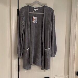 Blu Pepper Gray Ribbed Open-Front Cardigan